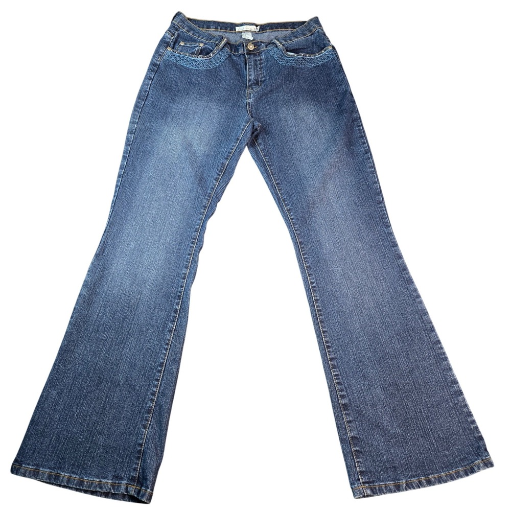 Mattina T Womens Bootcut Jeans Blue Rhinestone Embroidered Studded Denim Size 14